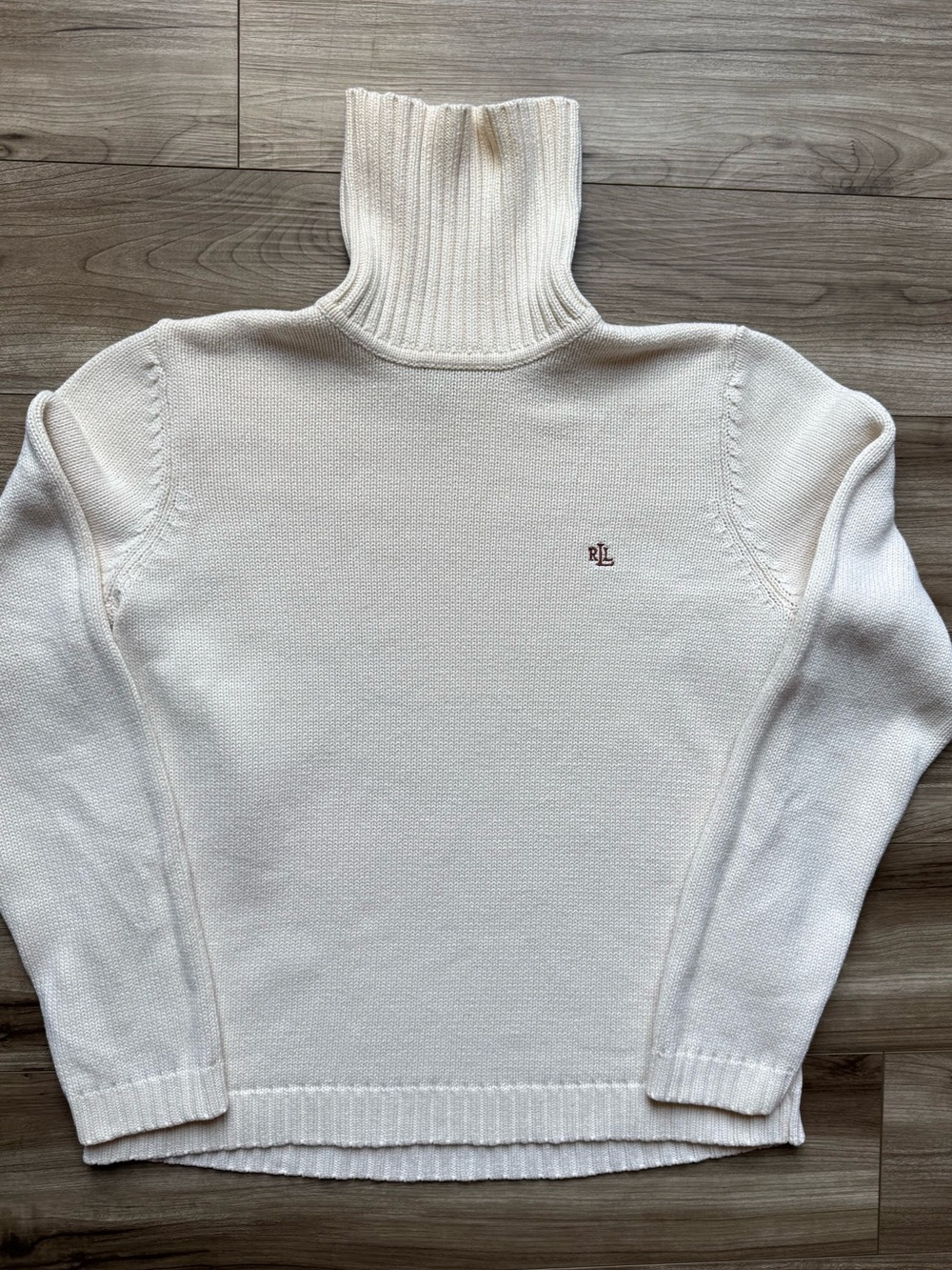 Lauren Ralph Lauren Cotton Knit Turtleneck Sweater in cream size medium